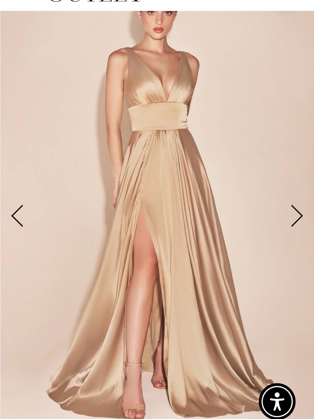 Elegant V-Neck Satin Evening Gown in Champagne